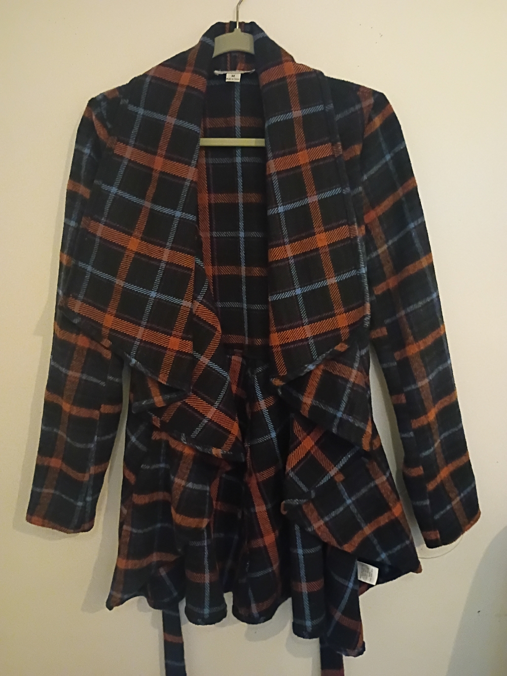 Plaid Drape Front Women's Jacket - Black and Rust Sz M
